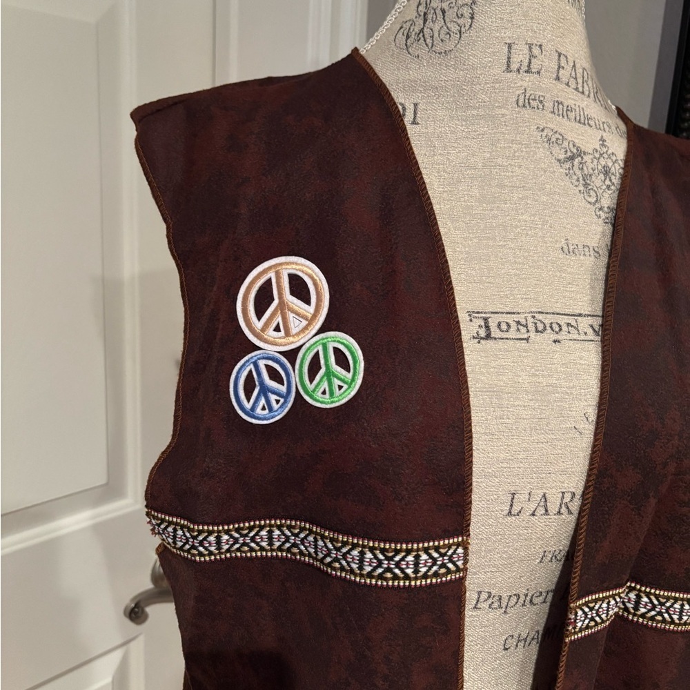 Brown Fringe Vest with Peace Sign Patches - Picture 3 of 10